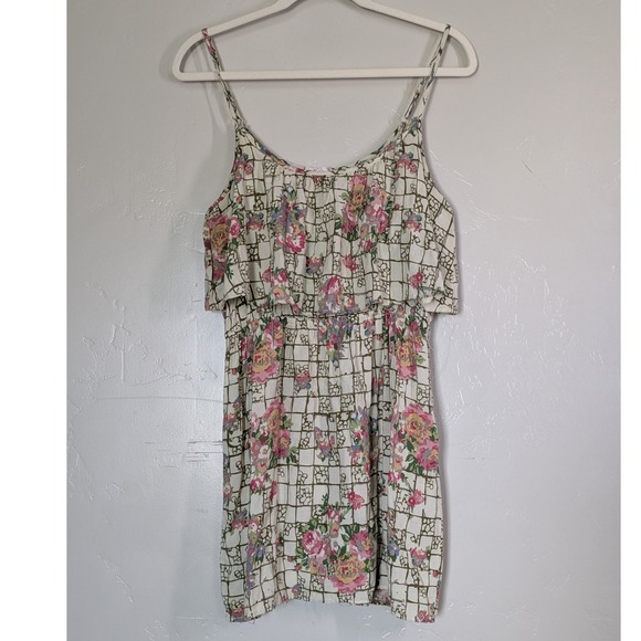 Wet Seal Y2K Rayon Sleeveless Tank Large Floral Grid Boho Cottagecore‎ - Picture 1 of 7